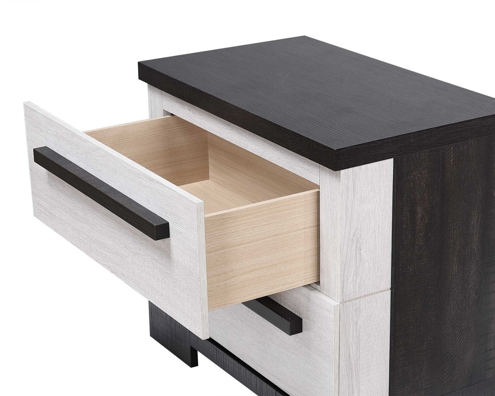 Black and White Rustic Wooden Panel King Size Bed 6pc Master Bedroom Set