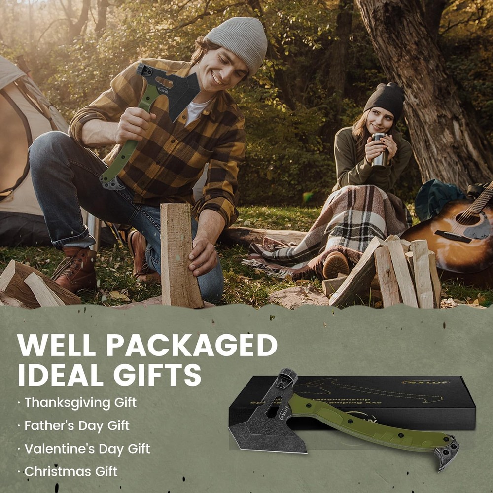 RXLUY Tactical Axe with G10 Handle Camping Survival Hatchet, Multifunctional ...