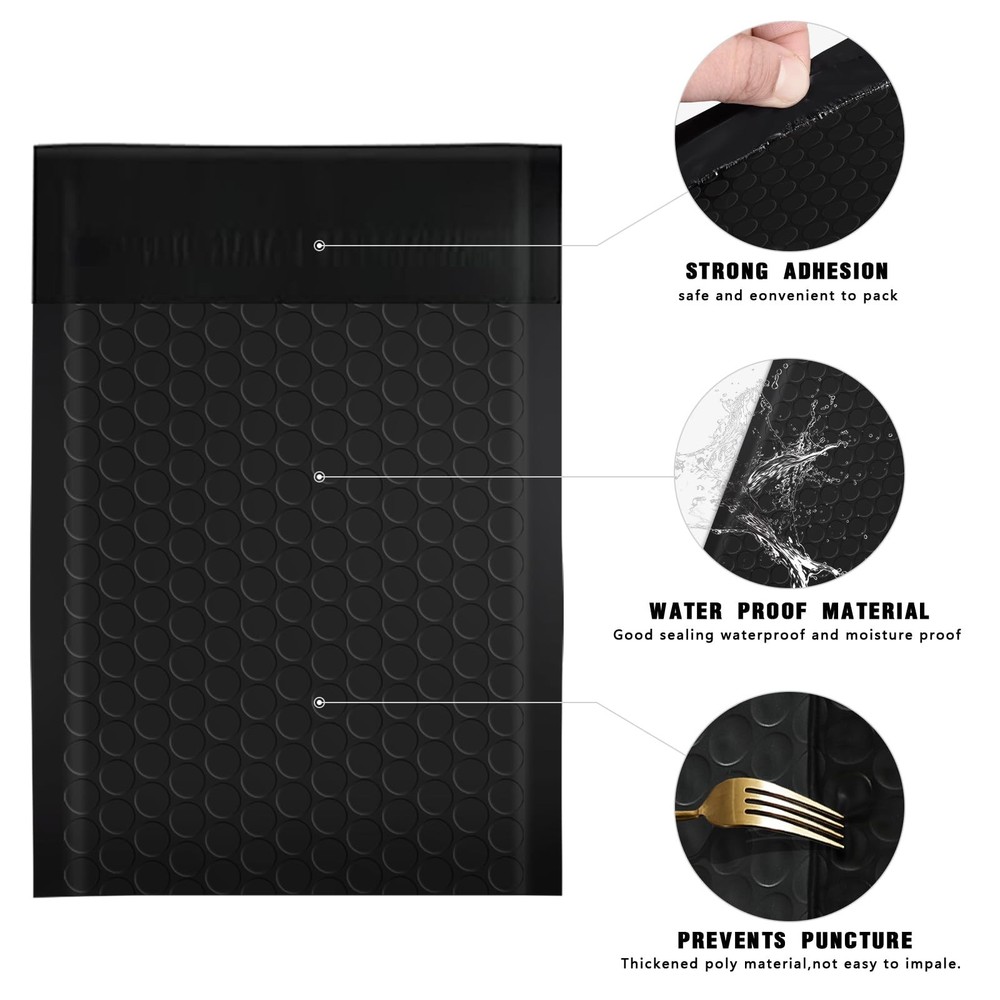 52 Pack Bubble Mailers 4x8inch Padded Envelopes Thin 4x8-52pack, black