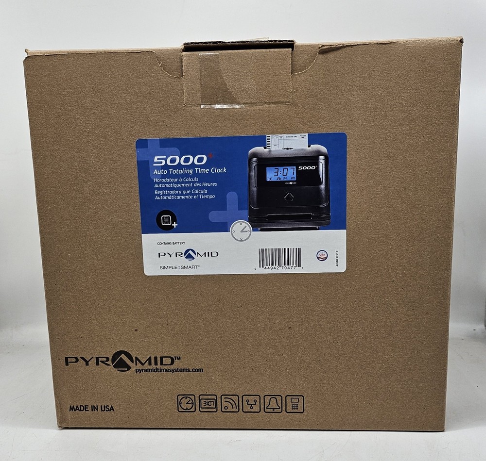 Pyramid Time Solutions 5000 Time Clock Auto Totaling NEW With KEYES 🔥