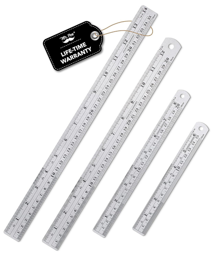 Mr. Pen Steel Rulers, 6, 8, 12, 14 Inch Metal Rulers, Pack of 4