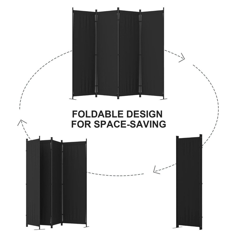 Black 4 Panel Folding Privacy Screen 88" Room Divider Panel For Office Bedroom