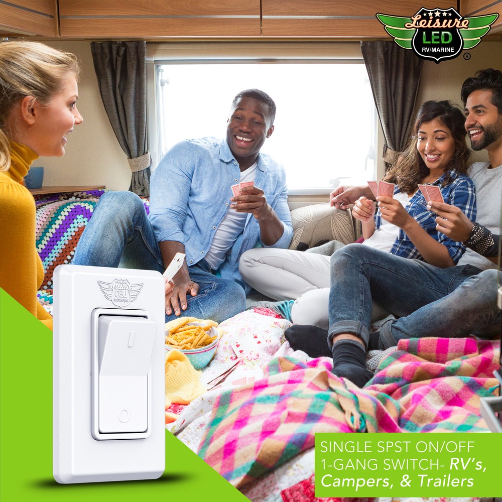 Single 1-Gang On-OFF 12 volt White Light Switch - RV Camper Trailer Marine Boat