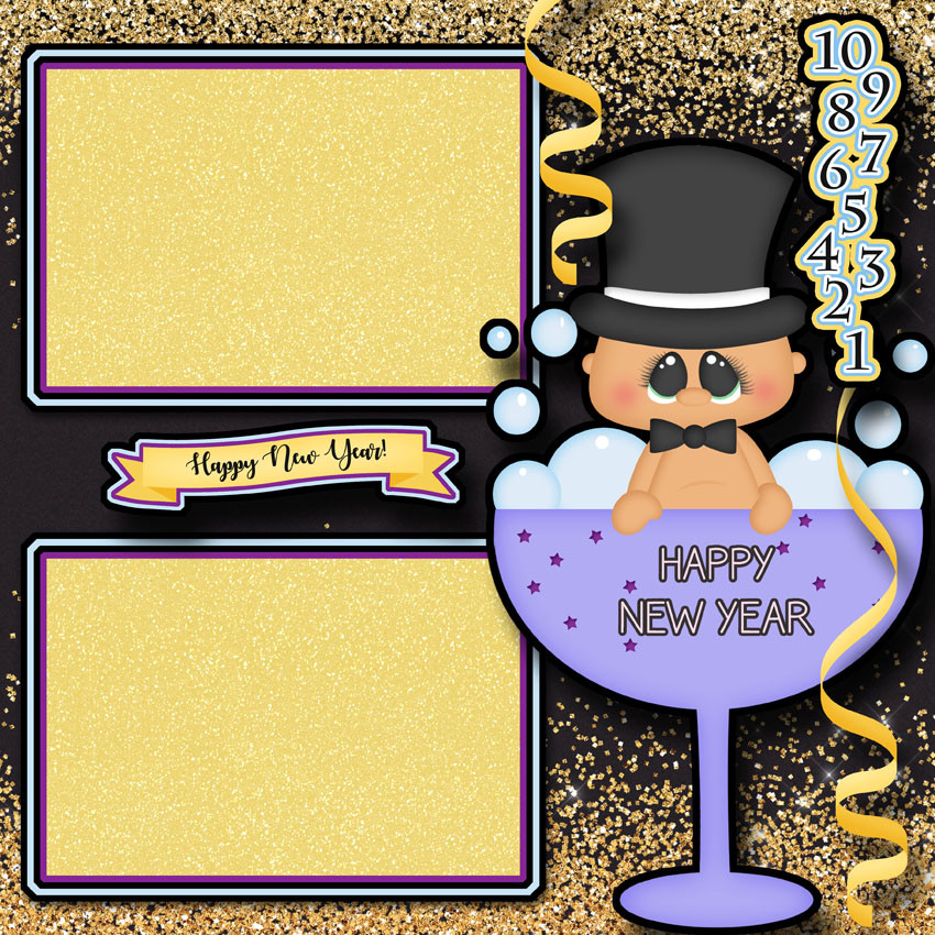 HAPPY NEW YEAR ~ 2 premade scrapbook pages paper piecing layout ~ BY DIGISCRAP