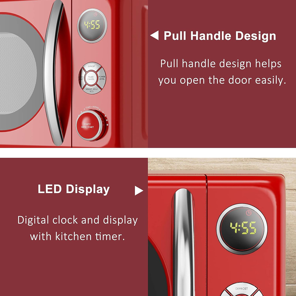 GLCMKA07RDR-07 Microwave Oven, LED Lighting, Pull Handle Design, Child Lock,Retr