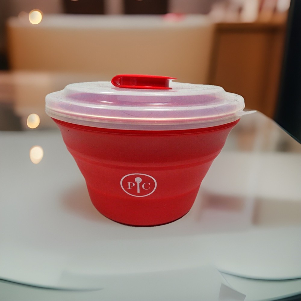 Pampered Chef Microwave Popcorn Maker #1457 Red Silicone With Lid