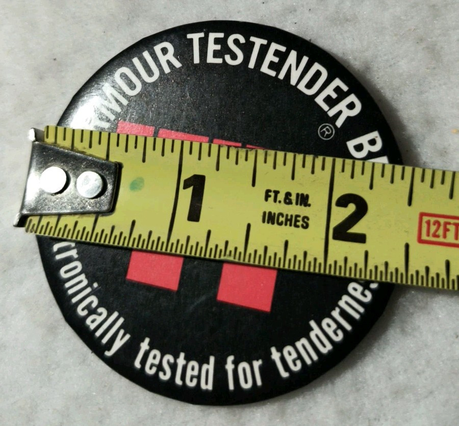 Vintage Armour Testender Beef TT Electronically Tested Pin Pinback Button 2.5"