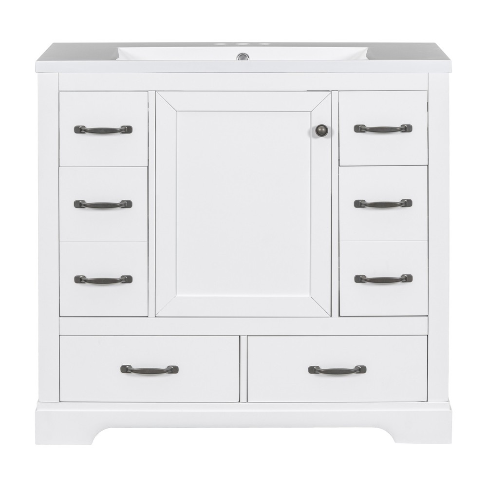 36" Bathroom Vanity with Sink Combo, Six Drawers, Multi-Functional Drawer Divi