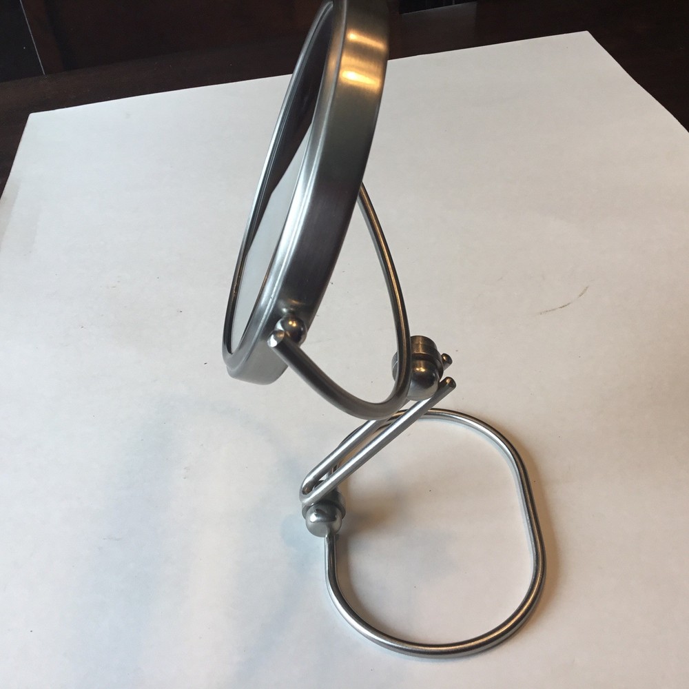 Adjustable Table Top Make Up Mirror Brushed Metal Tilts.
