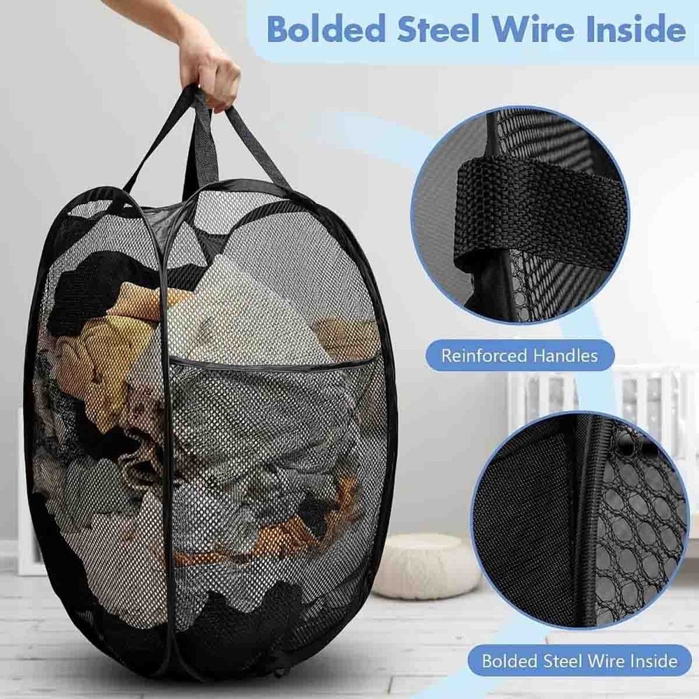 Foldable mesh pop-up laundry basket, suitable for clothing storage 2-piece set