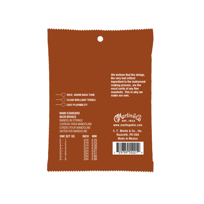 NEW Martin Mandolin Strings M400 - 80/20 Bronze - Light