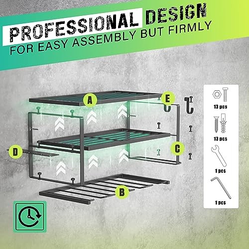 Power Tool Organizer, Heavy Duty Iron, 3 Layers Storage Rack 4 Drill Holders A