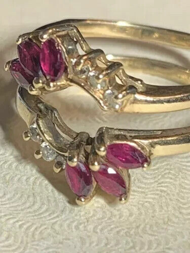 Enhancer Wrap 2.18Ct Created Red Ruby Wedding Band Ring 14K Yellow Gold Finish