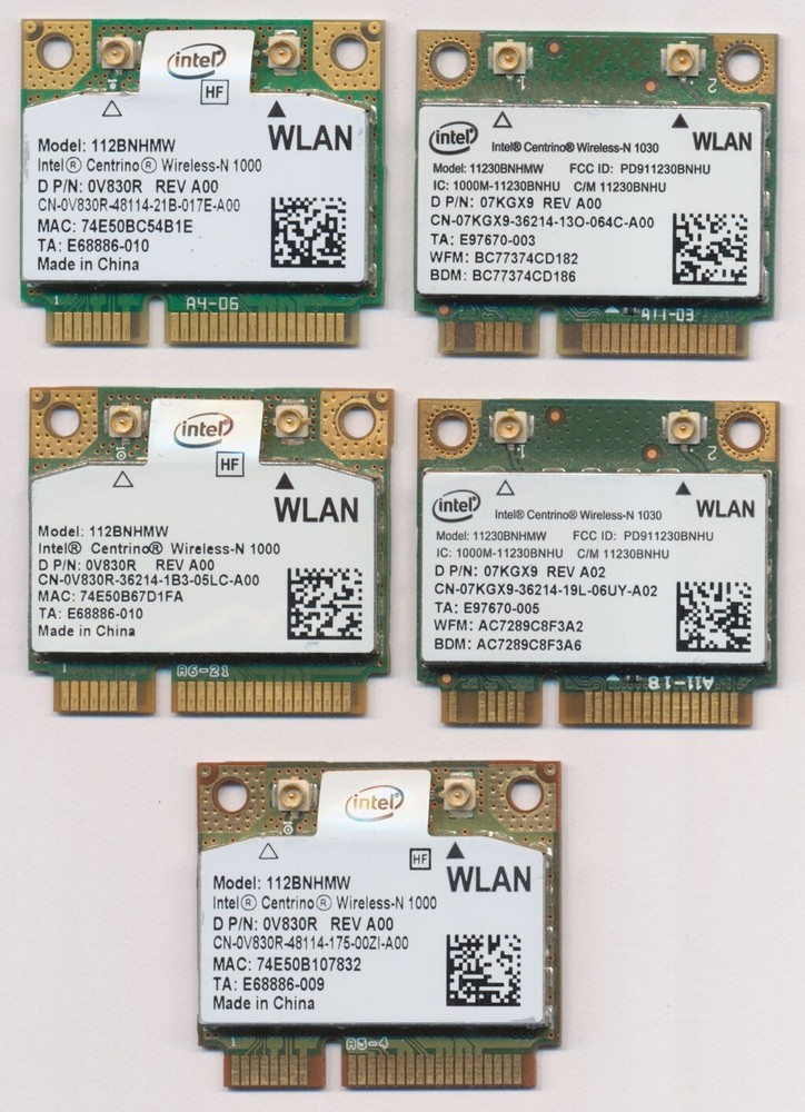 LOT (5) Assorted Wireless-N Half MiniCards