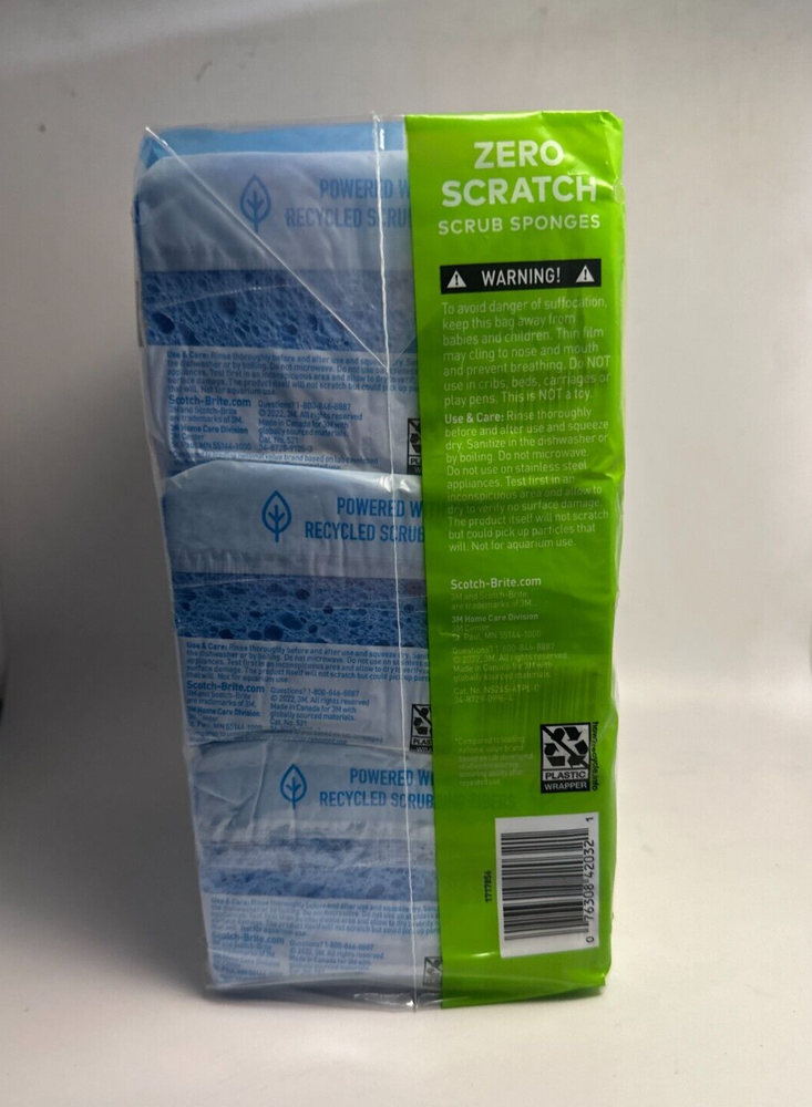 Scotch Brite Zero Scratch Scrub Sponges (24pack) 3M Individually Wrapped