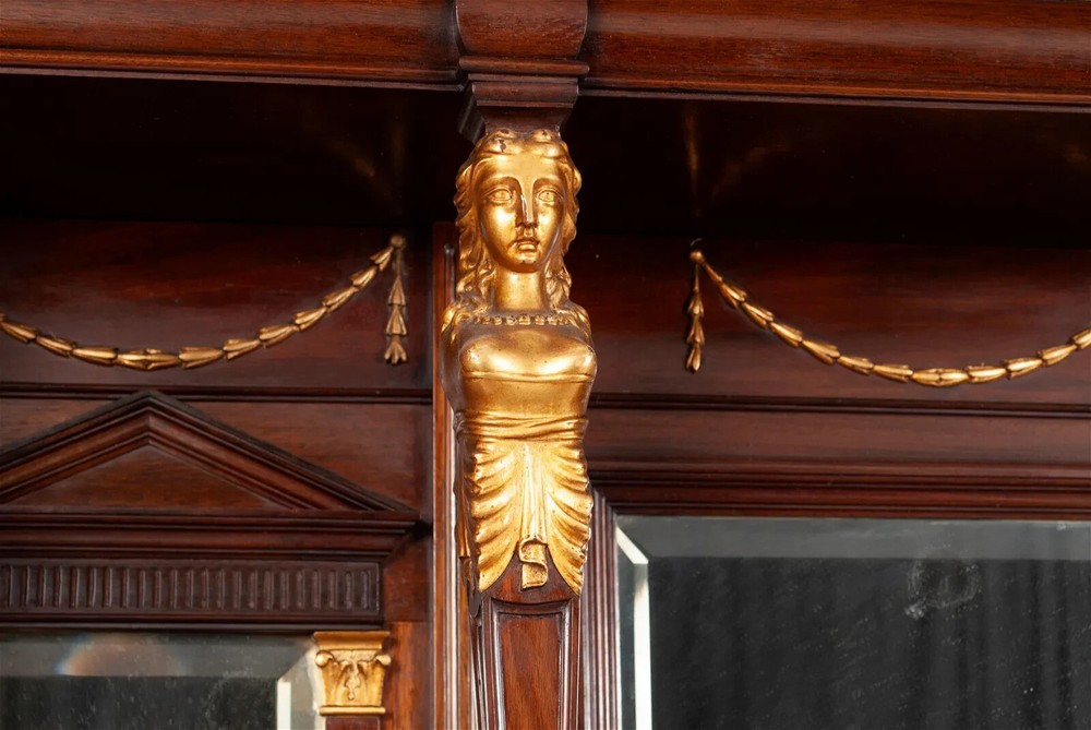 Breakfront Buffet, Neoclassical Style, Continental, Mahogany, Circa 1900s!