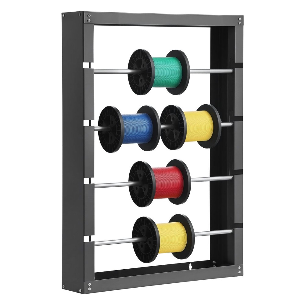 Wire Spool Rack: 4-Rod Cold-Rolled Steel, 150lb Capacity, Wall-Mounted