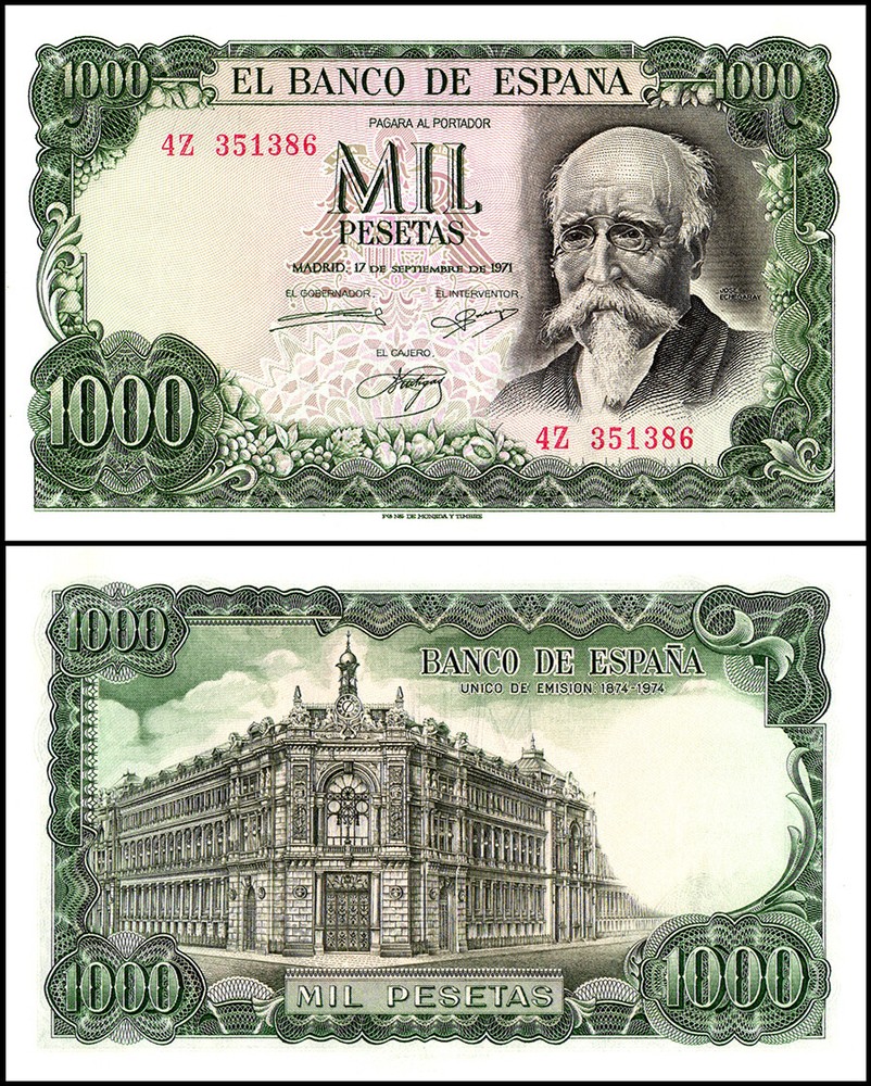 Spain 1000 Pesetas, 1971, P-154, UNC