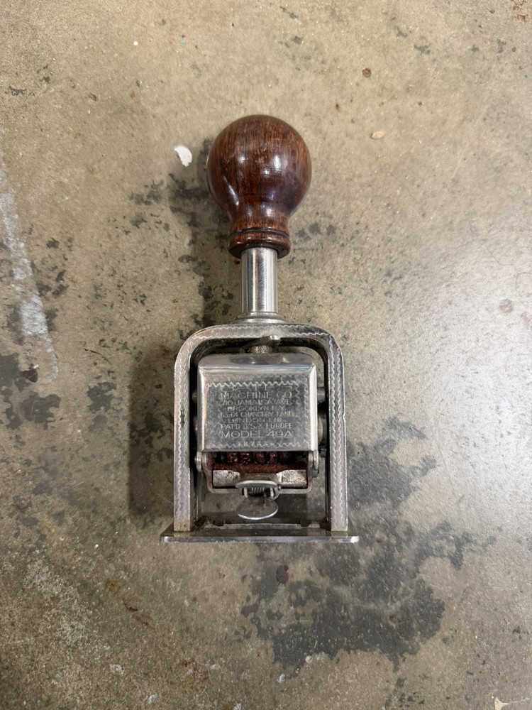 Antique Bates Model 49A Numbering Machine Working 5-Wheel Wood Handle