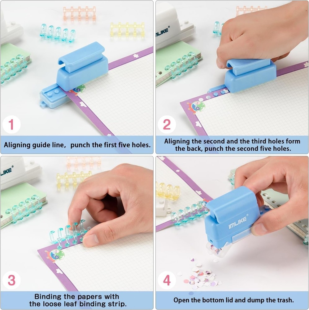 Compact 5-Hole Binding Machine - 16 Loose-Leaf Strips for Customized Notebooks