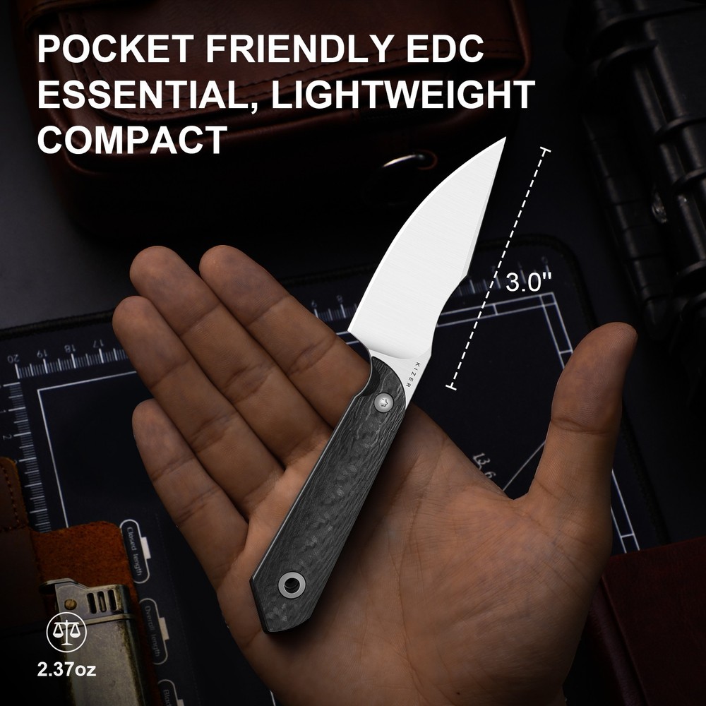 Kizer Mini Harpoon Drop Point Fixed Knife M390 Blade Carbon Fiber Handle+ Sheath