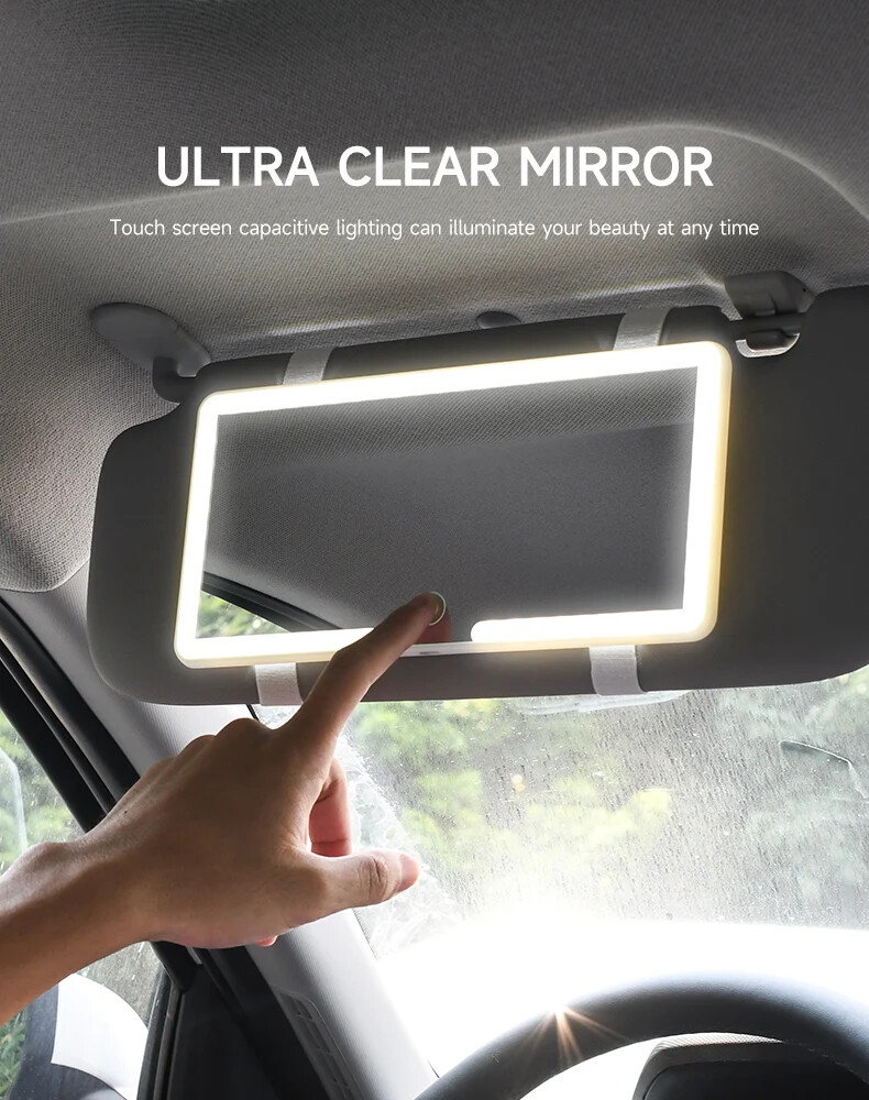 Car LEDMakeup Mirror Adjustment Interior RearMirror Dimmable Touchscreen Auto