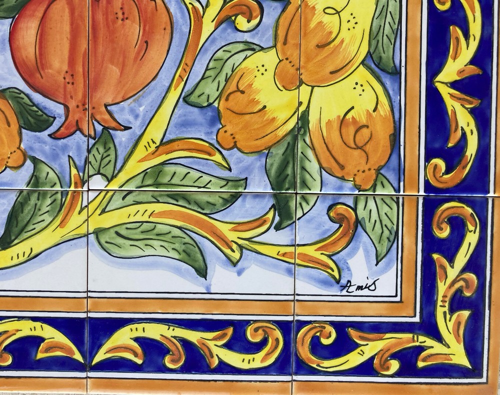 24" x 18" Ceramic Tile Mural Backsplash Kitchen Wall Hand Painted Pomegranate