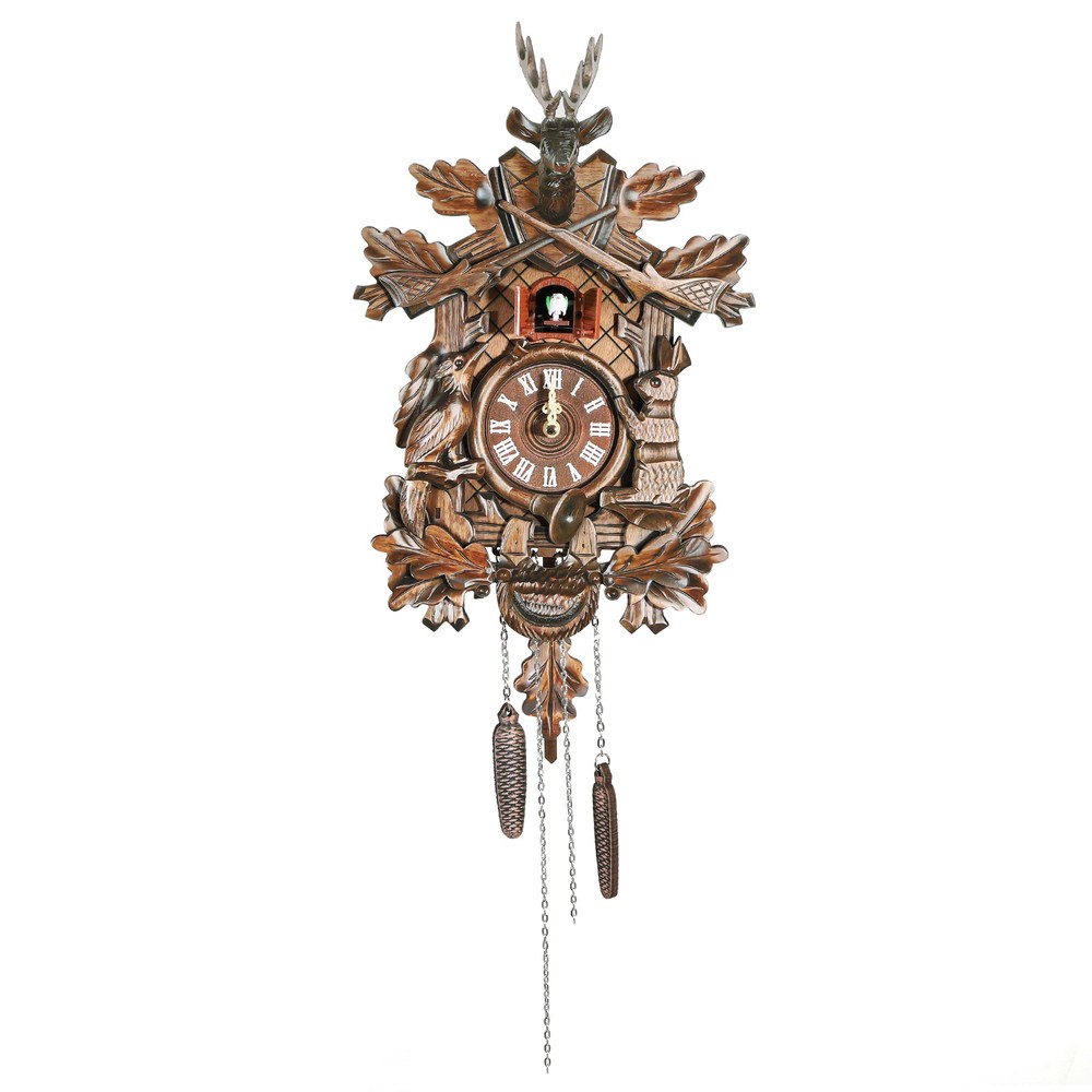 Vintage German Forest Wooden Wall Clock  Hunter  Clock Black NEW