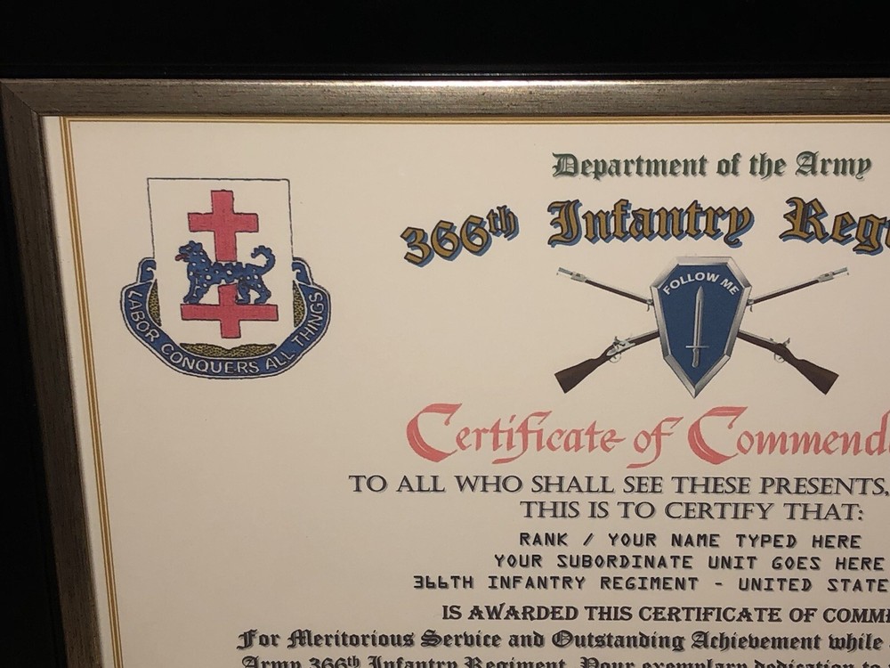 366TH INFANTRY REGIMENT / COMMEMORATIVE - CERTIFICATE OF COMMENDATION