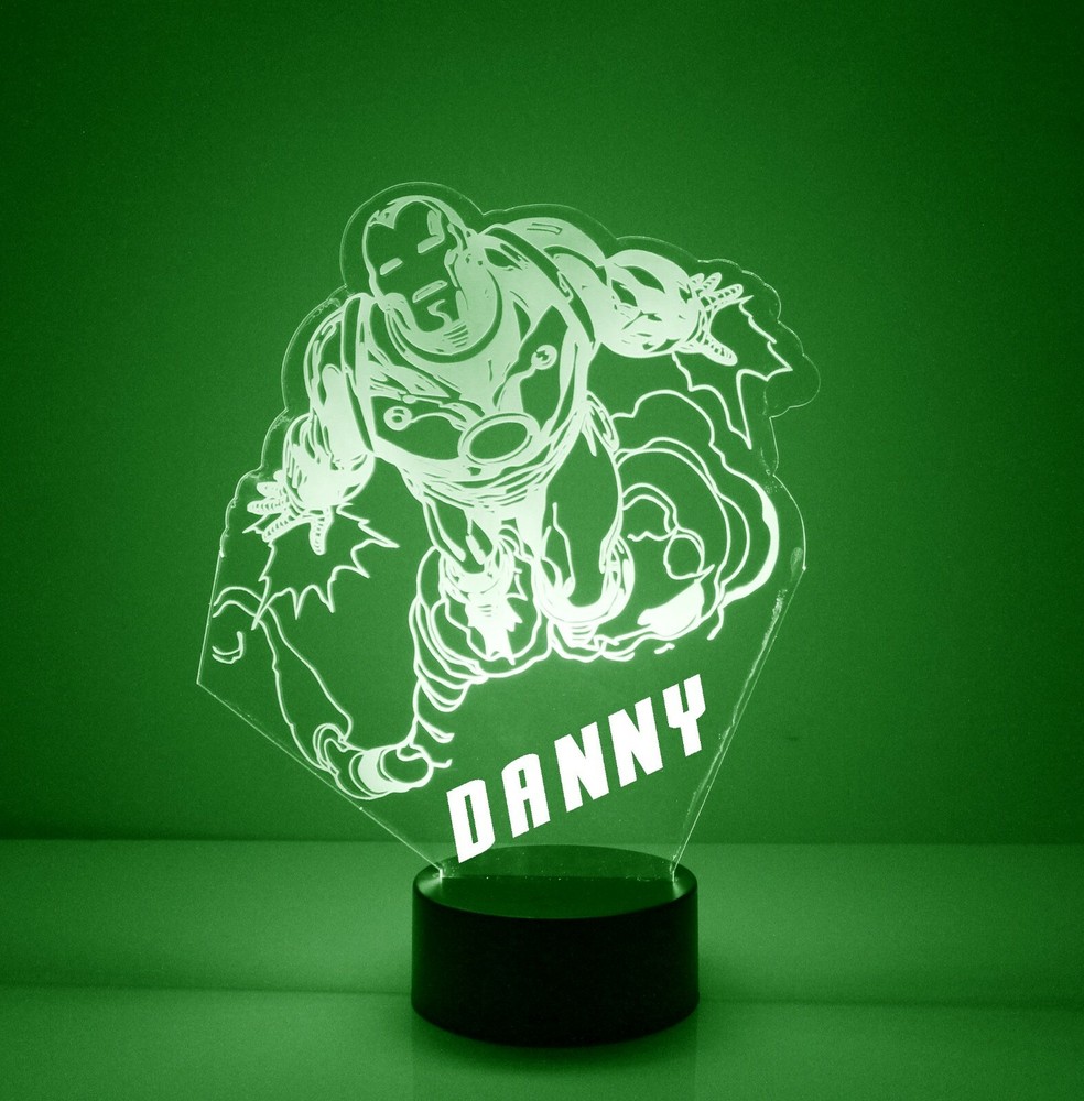 Iron Man, Personalized Marvel Avengers LED Night Light Lamp with Remote Control