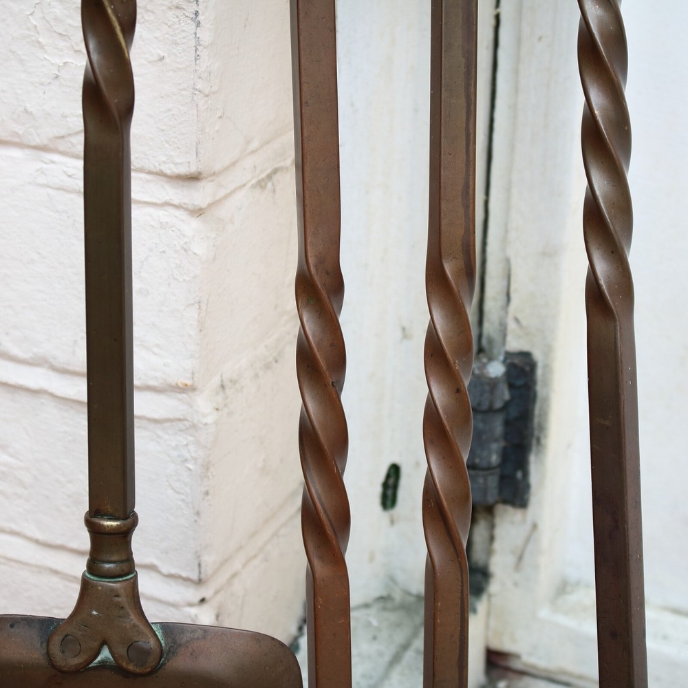Victorian Fireplace Fire Tools Trio in Brass and Steel
