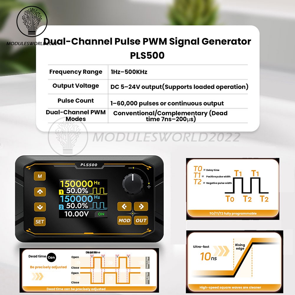 PLS500 Dual-Channel Pulse PWM Signal Generator Adjustable Programmable Dead zone