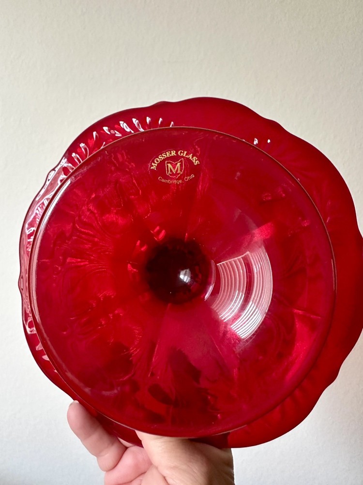 Mosser Inverted Thistle Pedestal Ruby Red Cake Plate Stand Excellent Condition