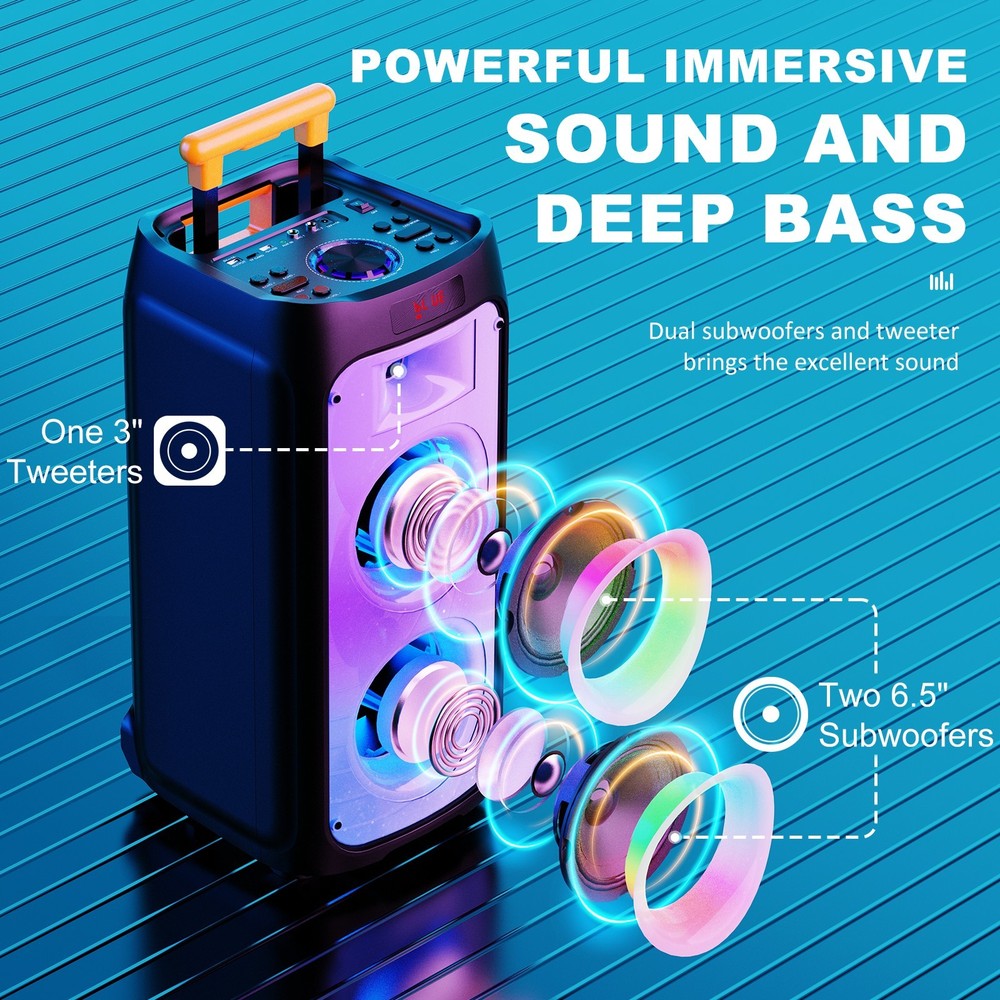 Large Rolling Bluetooth Karaoke Speaker with Telescoping Handle for Home,Outdoor