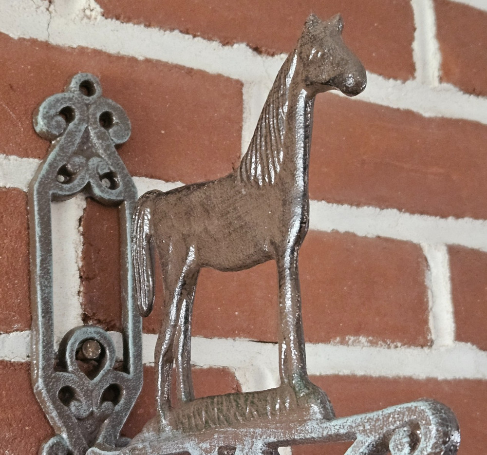 Horse Cast Iron Dinner Bell Wall Mounted Rustic Scroll Farm