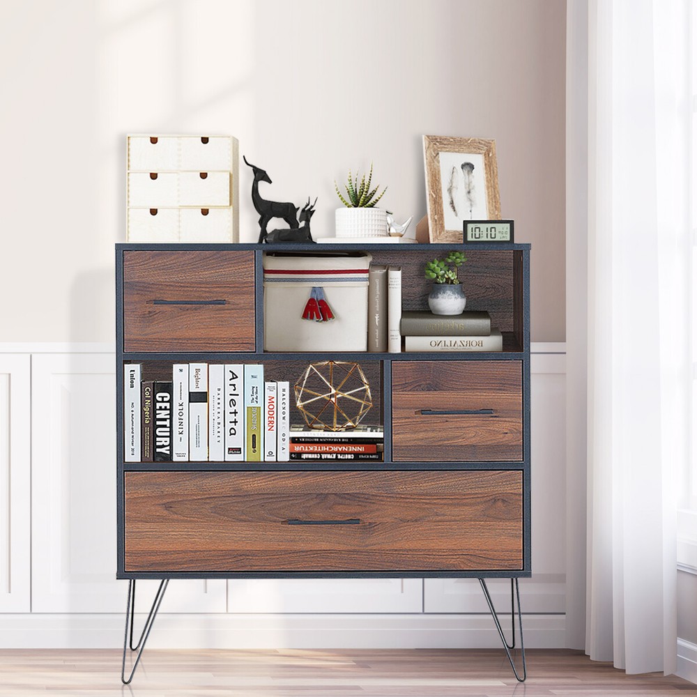 Sideboard Storage Cabinet Multipurpose Display Unit w/ Drawers Walnut Home