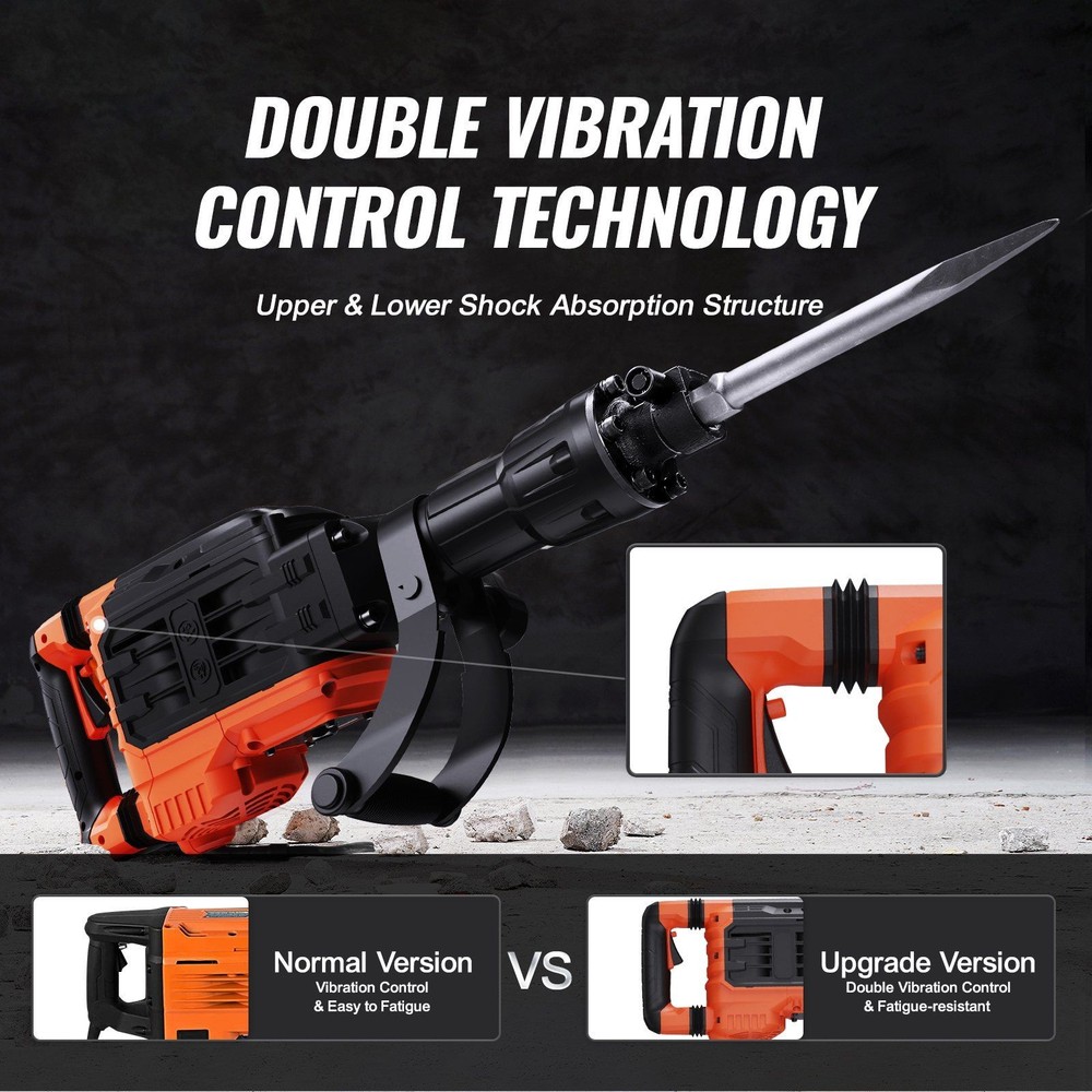 60J 3500W Demolition Hammer, 360° Rotating Handle, 2 Chisels, Solid Breaker