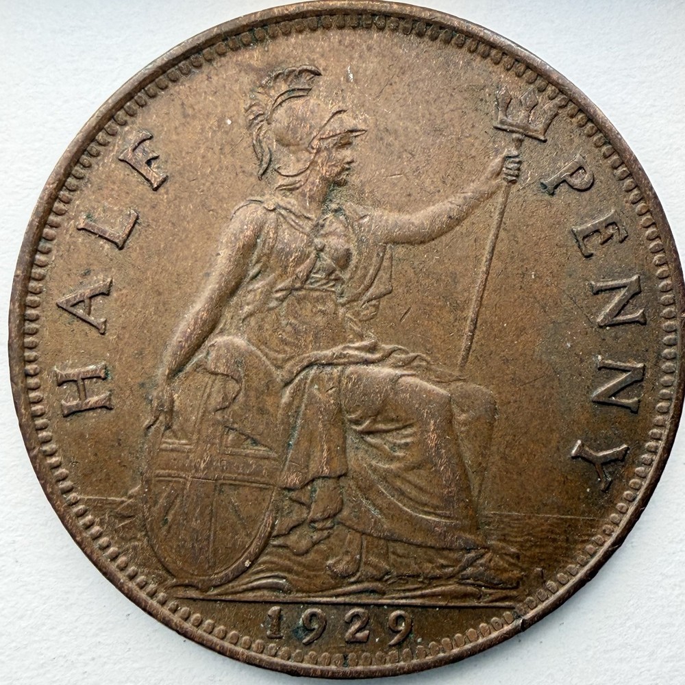 1929 Great Britain Half Penny Bronze Great Condition