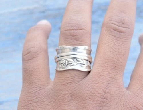 Solid 925 Sterling Silver Band & Spinner Meditation Handmade Ring All Size w35