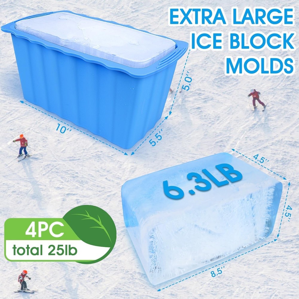 4PC Extra Large Ice Cube Molds Thicker Ice Bath Water Chiller Giant Ice Block Mo