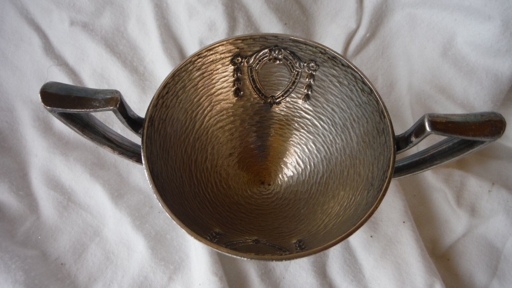 MCM Sheffield Creamer & Sugar Hammered Silverplate w/ Shield "M" Monogram - EUC