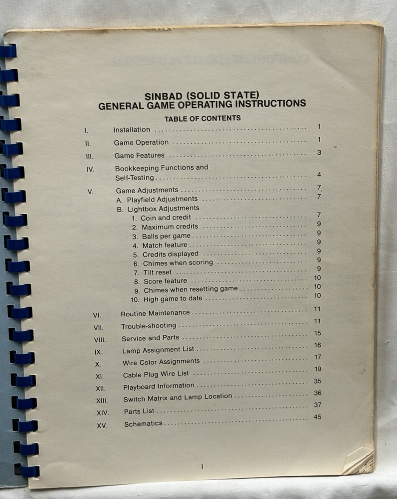 ORIGINAL-GOTTLIEB-SINBAD-INSTRUCTION MANUAL