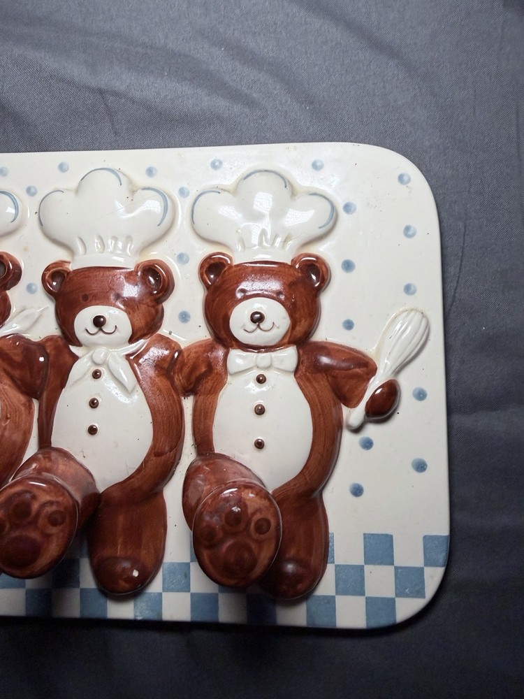Vintage Ceramic Teddy Bear Chef Wall Hooks / Key Holder – 3 Hook