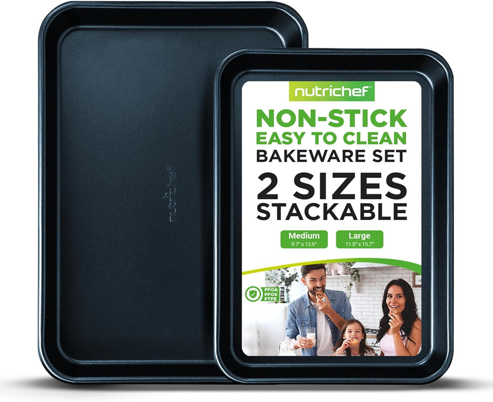 Non-Stick Cookie Sheet Baking Pans - 2-Pc. Professional Quality Kitchen Cooking