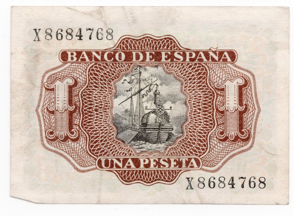 Spain 1 Peseta Circulated Banknote