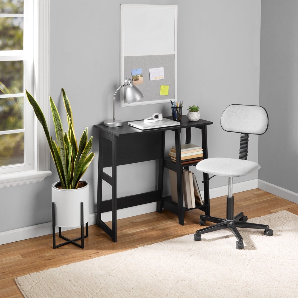 Quick Assembly Desk Black Finish W Modern Design & Space Saving