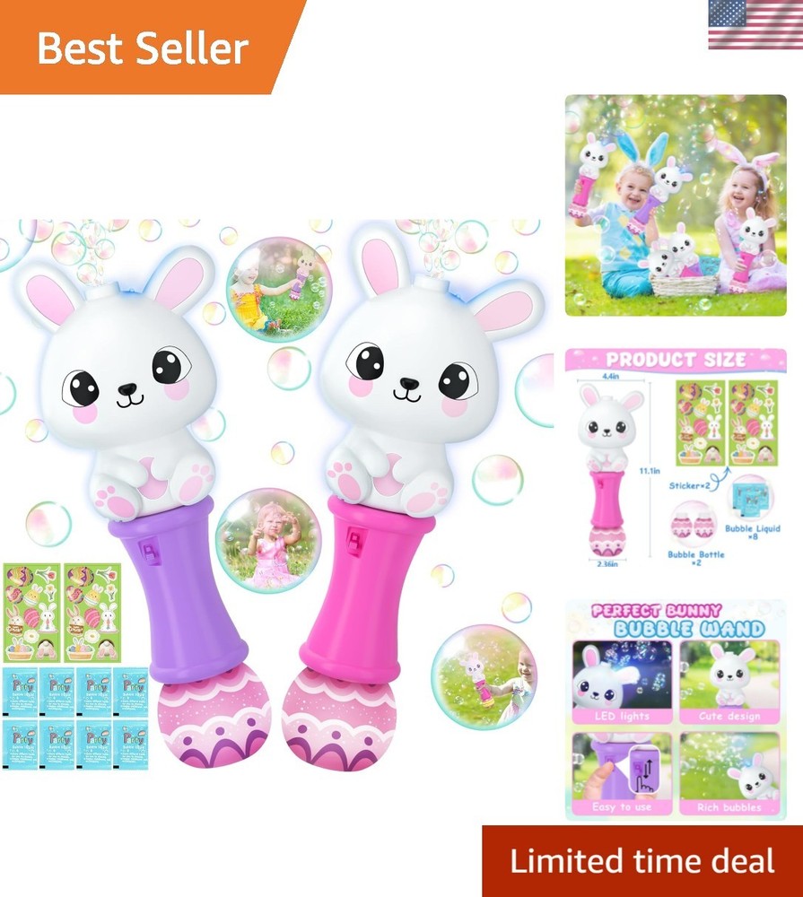 2 Pack Easter Bunny Bubble Wand for Kids, Automatic Bubble Machine with LED L...