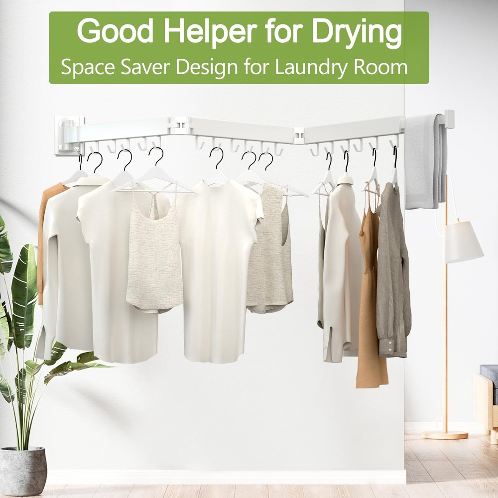 Kelisiting Retractable Clothes Drying Rack,3 Fold White Laundry Drying