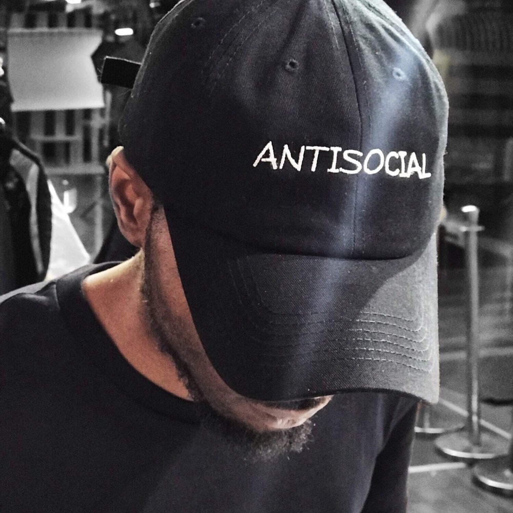 ANTISOCIAL (strapback cap) - dad baseball polo cotton hat - Black White Grey Red