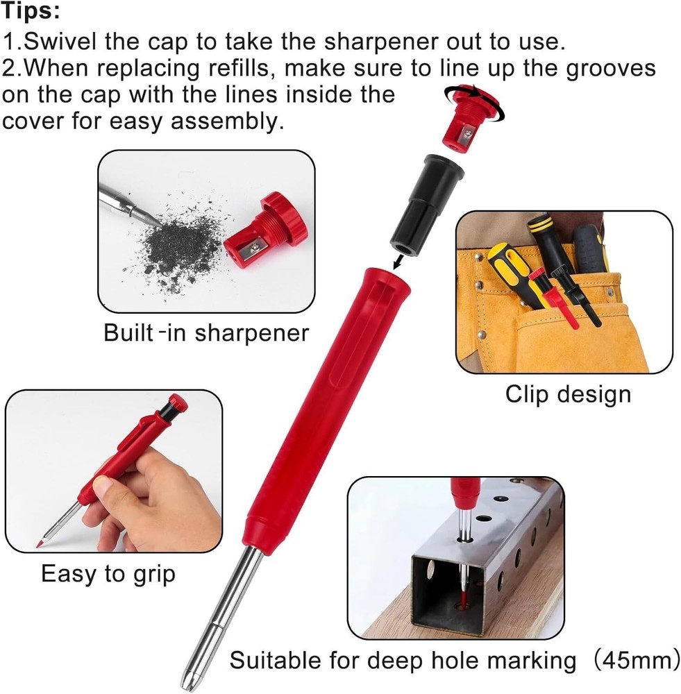 2 Pack Carpenter Construction Pencils Mechanical Pencils with 12 Refills,